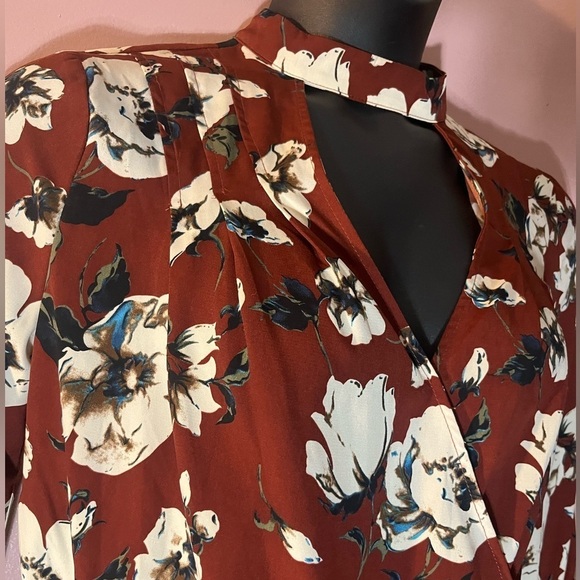 Al’tard State Floral faux Wrap coquette Top blouse Brown and White Size Medium - Picture 3 of 8
